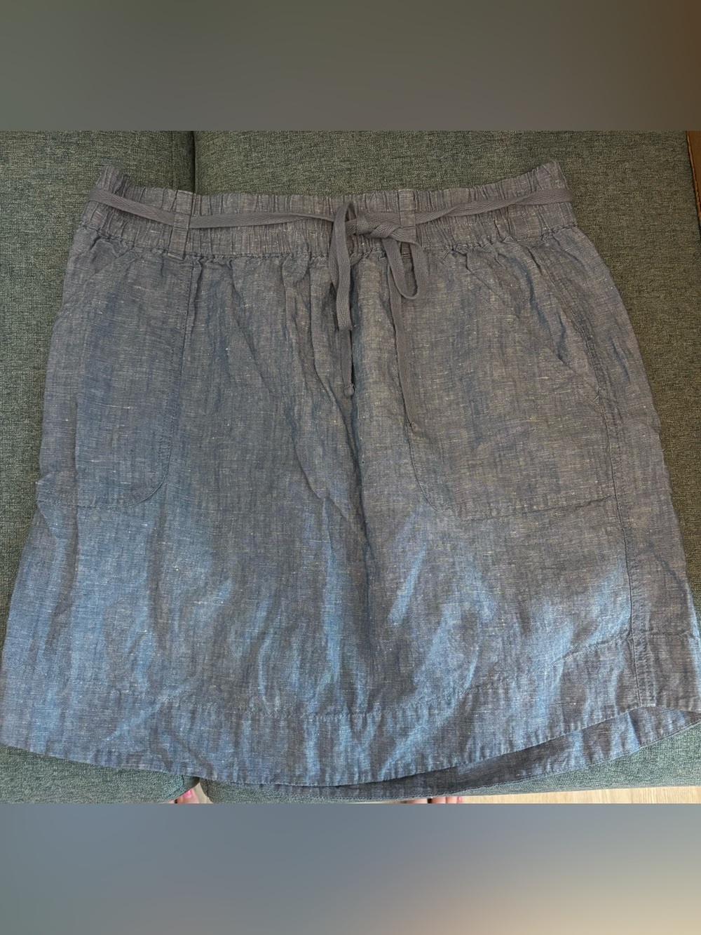 LOFT Blue Linen-Blend Drawstring Mini Skirt